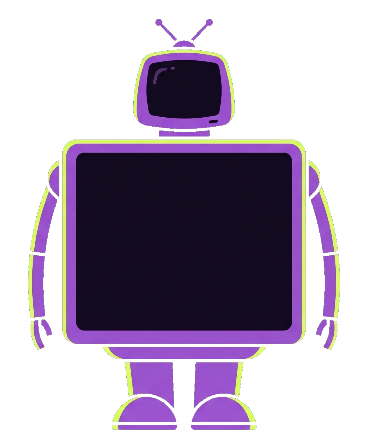 Omni-Bot 3000 — a friendly retro robot with a dark screen built into its chest
